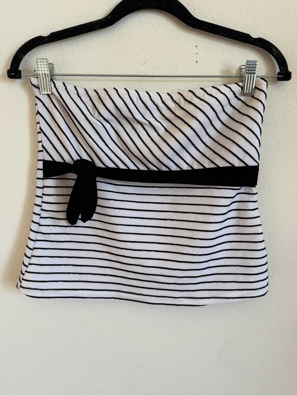 Vintage Y2K Black & White Striped Strapless Crop Top with Waist Tie size L